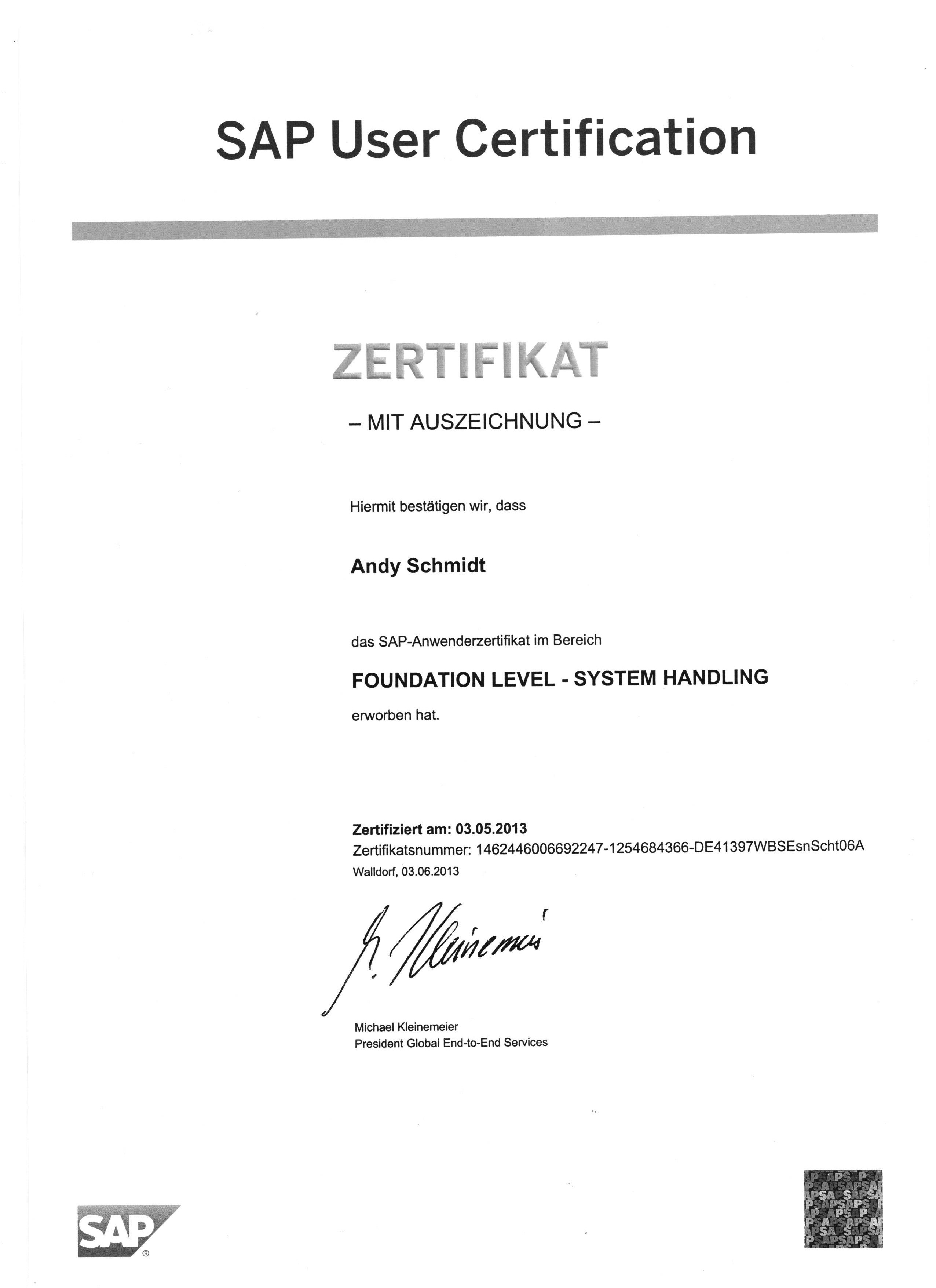 sap zertifikat
